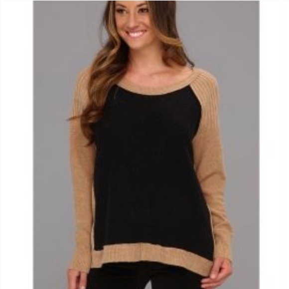 Free People Womens Tabard Sweater Size S Black Tan Two Tone Color Block - Picture 1 of 7